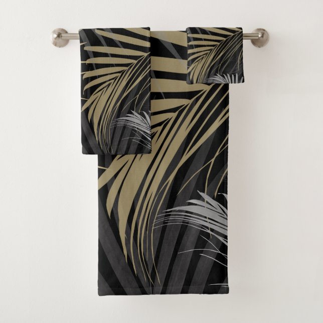 Gold Grey Palm Leaves Dream - Cali Summer Vibes #1 Bath Towel Set (Insitu)