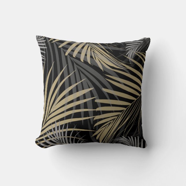 Gold Grey Palm Leaves Dream - Cali Summer Vibes #1 Throw Pillow (Front)