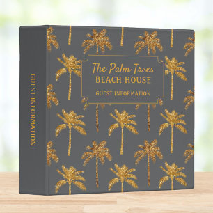 Gold Grey Palm Tree Beach House Guest Information Binder