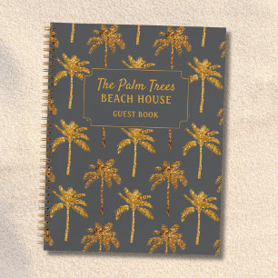 Gold Grey Palm Trees Beach House Guestbook Notebook