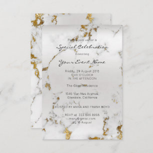 Gold Grey Pearly Silver Marble Minimal Formal Invitation