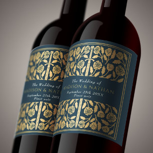 Gold Grey Royal Medieval Sword Wedding Wine Label