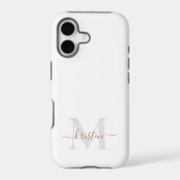 Gold & Grey Script Monogram White 