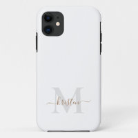 Gold & Grey Script Monogram White