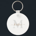 Gold & Grey Script Monogram White  Keychain<br><div class="desc">Keychain.  Gold &  Grey Monogram.  White background.</div>