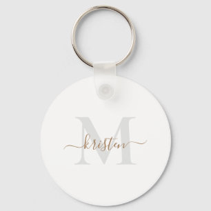 Gold & Grey Script Monogram White  Keychain