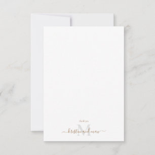 Gold & Grey Script Monogram White Wedding Thank You Card