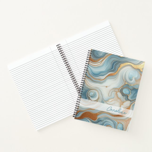Gold Grey Teal Blue Marble Art Pattern Notebook (Inside)