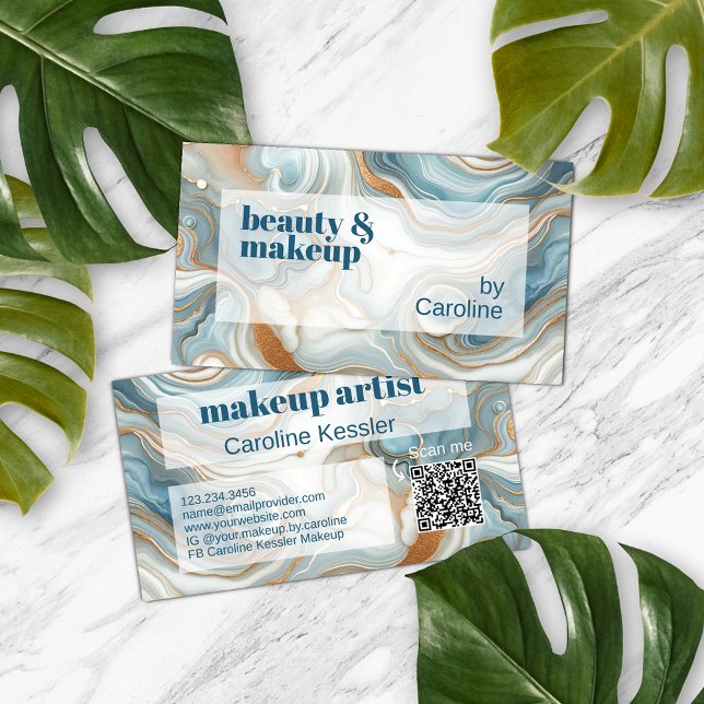 Gold Grey Teal Blue White Marble Art Pattern Business Card (Creator Uploaded)