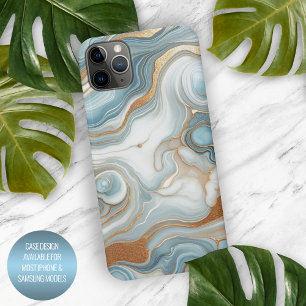 Gold Grey Teal Light Blue Marble Art Pattern iPhone 15 Pro Max Case