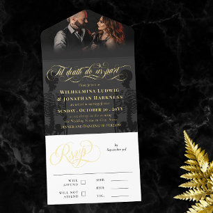 Gold Grey Til Death Do Us Party Goth Wedding Photo All In One Invitation