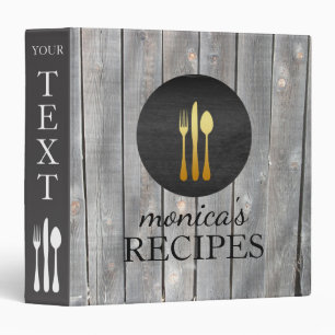 Gold Grey Wood Recipe Cooking Vintage Binder