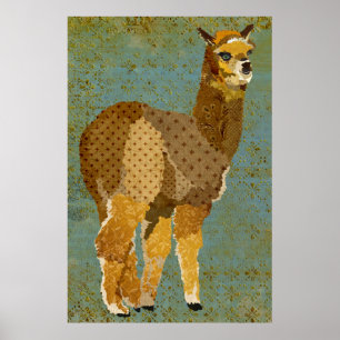 Gold Grunge Alpaca Art Poster