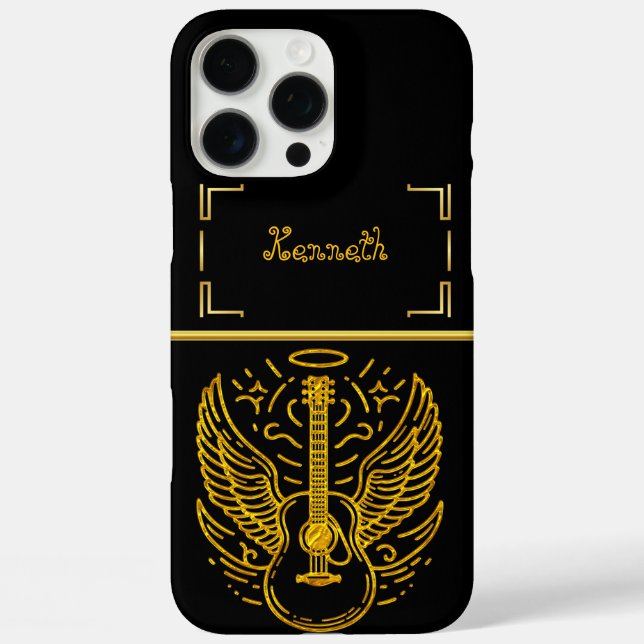 Gold Guitar Artistry With Angelic Wings Design Case-Mate iPhone Case (Back)
