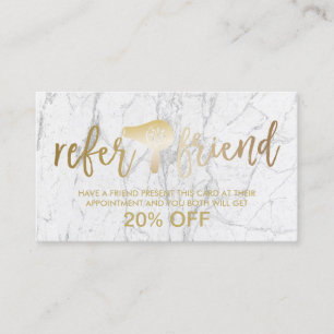 Gold Hair Dryer Modern Marble Salon Referral Card