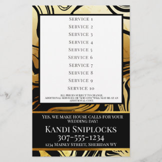 Gold hair stylist nails makeup salon price list flyer