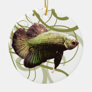 Gold Half-moon Betta Siamese Fighting Fish Ceramic Ornament