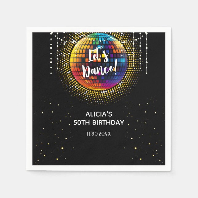 Gold Halftone Colourful Disco Ball Birthday Party Napkin (Front)