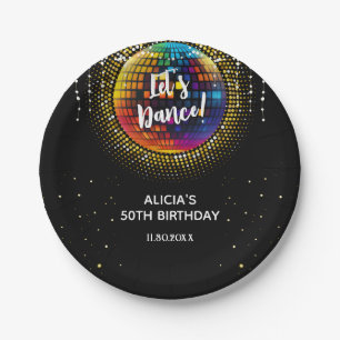 Gold Halftone Colourful Disco Ball Birthday Party Paper Plate