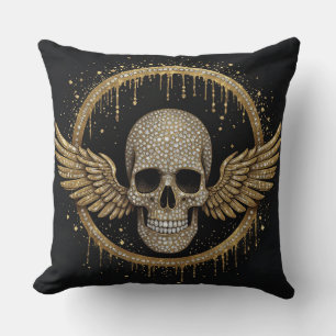 ☠️ Gold Halo Skull Emblem For Dark Style Gifts 💎 Throw Pillow