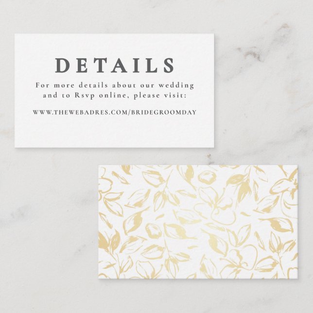 Gold Hand Drawn Flowers Wedding Details  Enclosure Card (Front/Back)