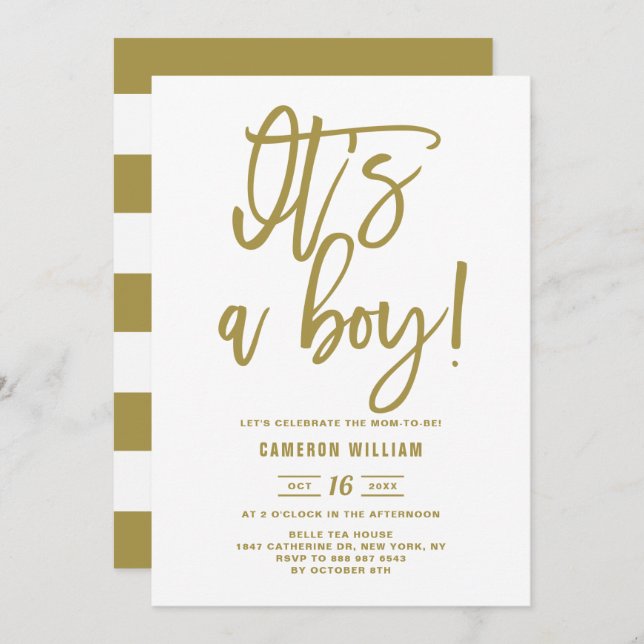 Gold Hand Lettered Baby Shower Invitation (Front/Back)