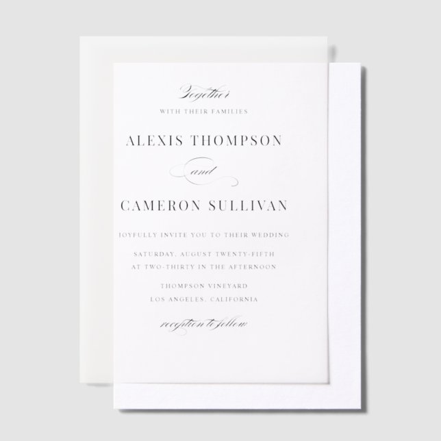 Gold Hand Lettered Calligraphy Wedding Vellum Invitations (Offset)