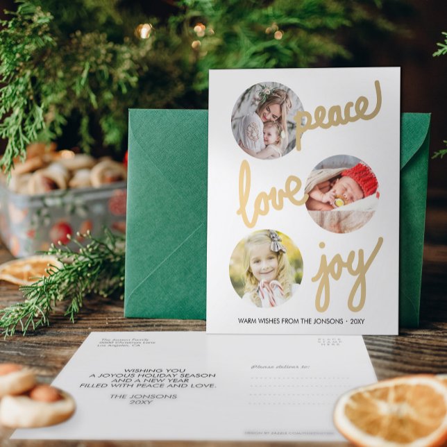 Gold Hand Lettered Holidays Circle Photo Postcard (Creator Uploaded)