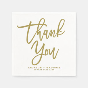 Gold Hand Lettered Script Thank You Wedding Napkin