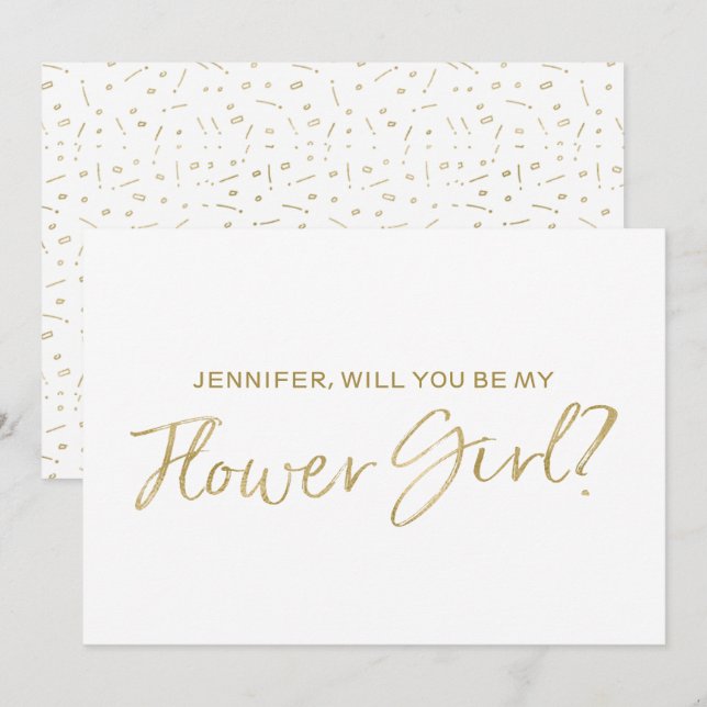 Gold Hand lettered "Will you be my flower girl" Invitation (Front/Back)