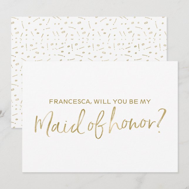Gold Hand lettered "Will you be my maid of honour" Invitation (Front/Back)