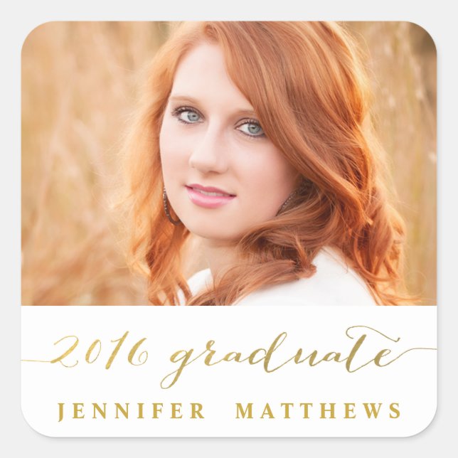 Gold Handwriting | 2016 Photo Graduation Sticker (Front)