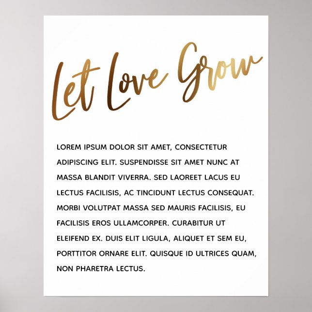 Gold Handwriting "Let Love Grow" Simple Event Poster (Front)