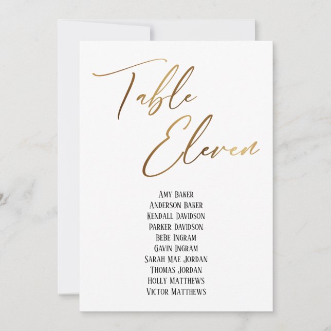 Gold Handwriting Table Eleven Seating Chart (Front)