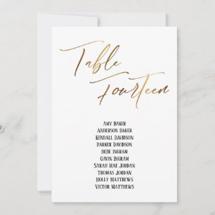 Gold Handwriting Table Fourteen Seating Chart