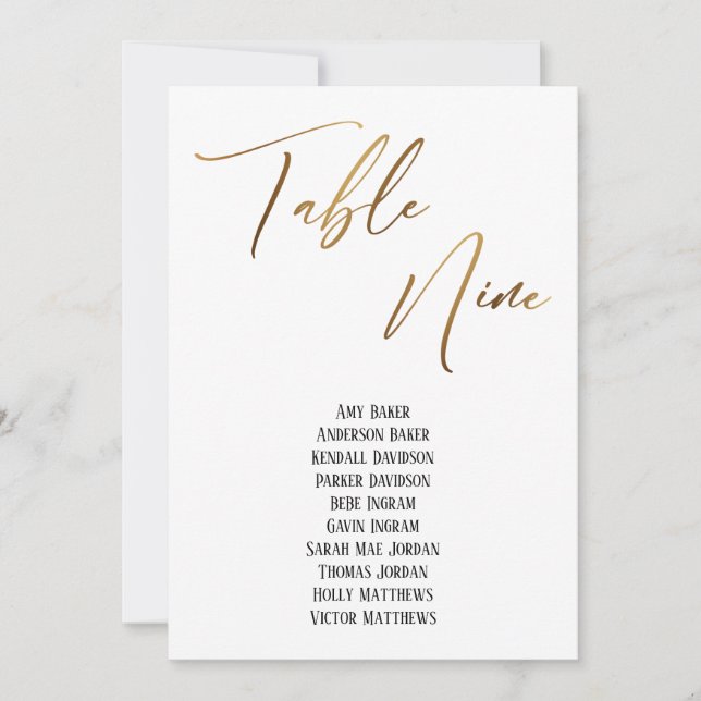 Gold Handwriting Table Nine Seating Chart (Front)