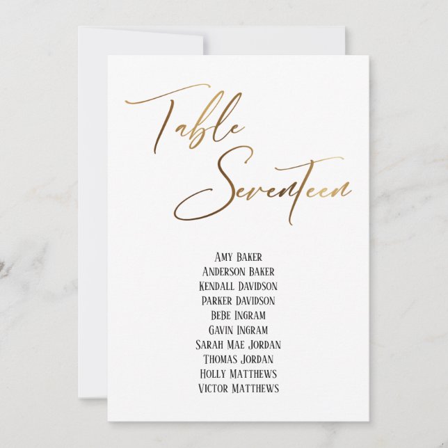 Gold Handwriting Table Seventeen Seating Chart (Front)