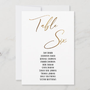 Gold Handwriting Table Six Seating Chart