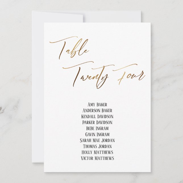 Gold Handwriting Table Twenty Four Seating Chart (Front)