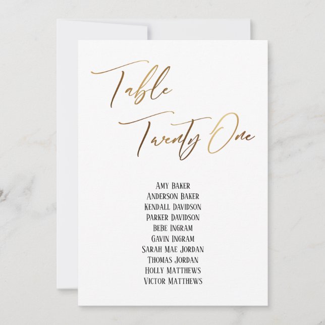 Gold Handwriting Table Twenty One Seating Chart (Front)