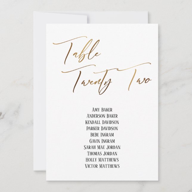 Gold Handwriting Table Twenty Two Seating Chart (Front)