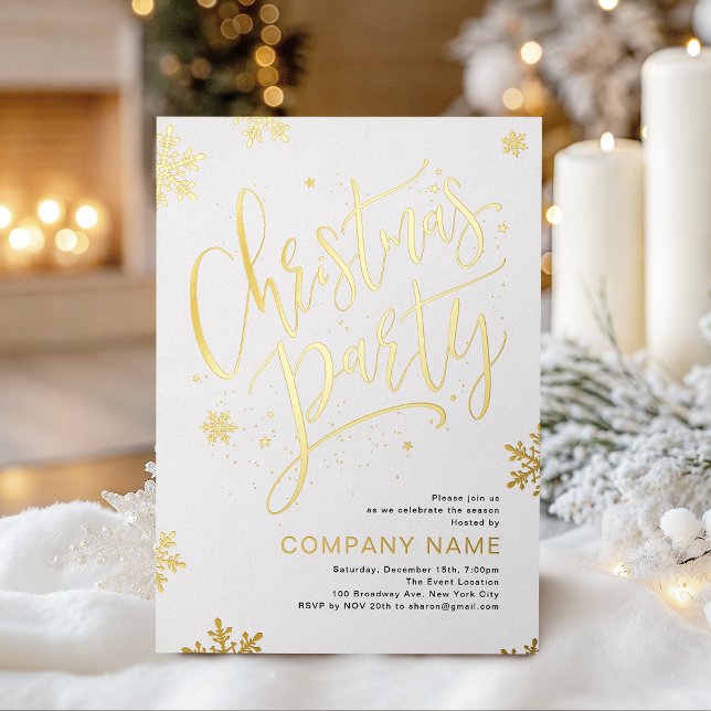 Gold handwritten calligraphy Christmas Party Foil Holiday Card (Gold handwritten calligraphy Christmas Party Foil Holiday Card)