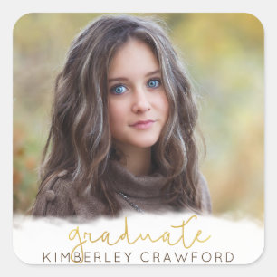 Gold Handwritten Script Graduate Square Sticker