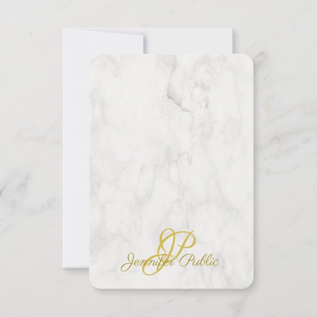 Gold Handwritten Script Name Marble Template (Front)