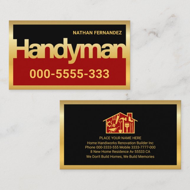 Gold Handyman Signage Frame Builder  Business Card (Front/Back)