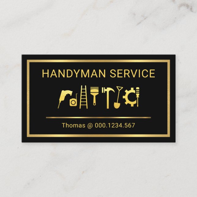 Gold Handyman Tools Border Frame Business Card (Front)