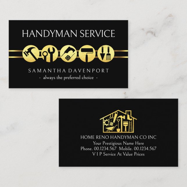 Gold Handyman Tools Border Line Business Card (Front/Back)