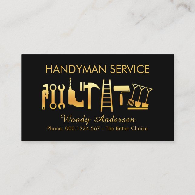 Gold Handyman Tools Icon Business Card (Front)
