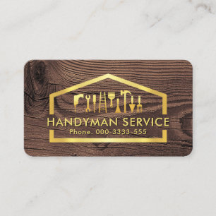 Gold Handyman Tools In Building Frame Business Card