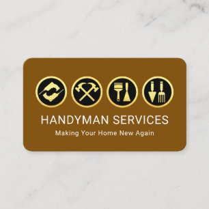 Gold Handyman Tools On Brown Layer Business Card